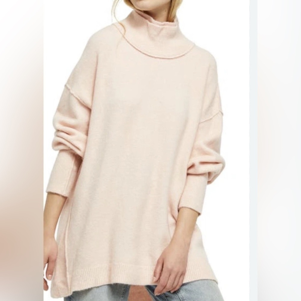 Free People Pink Afterglow Wool Blend Layered Mock Neck Tunic Sweater XS 290